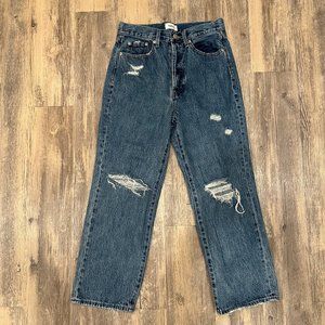 Pistola Distressed Loose Fit Button Fly High Rise Blue Jeans Size 28